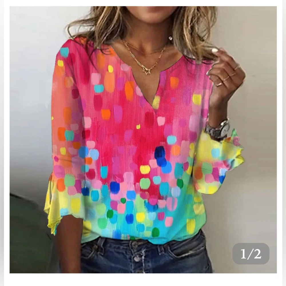 Multicolor 3/4 Sleeve Top, size Large, Panrilla